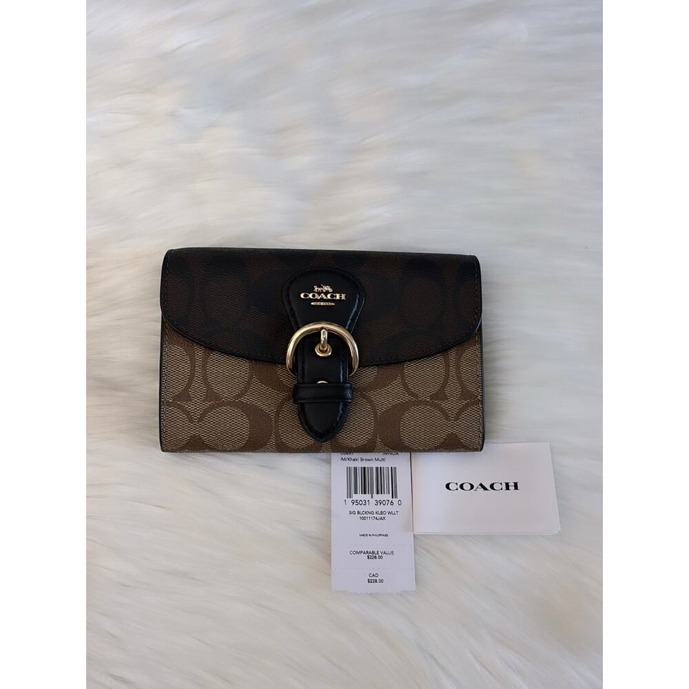 Coach Brown and Black Signature Canvas Wallet with Gold Buckle - Picture 4 of 4